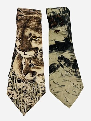 ESPECIES EN PELIGRO DE EXTINCIÓN Corbata de Cuello para Hombres Pumas John Dawson Lobos 2 Piezas Seda Pura EE. UU. Foto 1 de 4