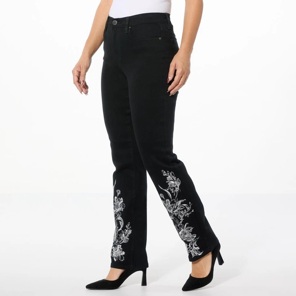 Pantalones de mezclilla DG2 by Diane Gilman Petite nuevos clásicos elásticos pierna recta bordados Bl Foto 1 de 1