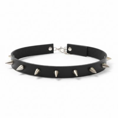Gothic Punk Black Leather Spiked Choker Necklace Studded Collar Adjustable - Image 1 of 3