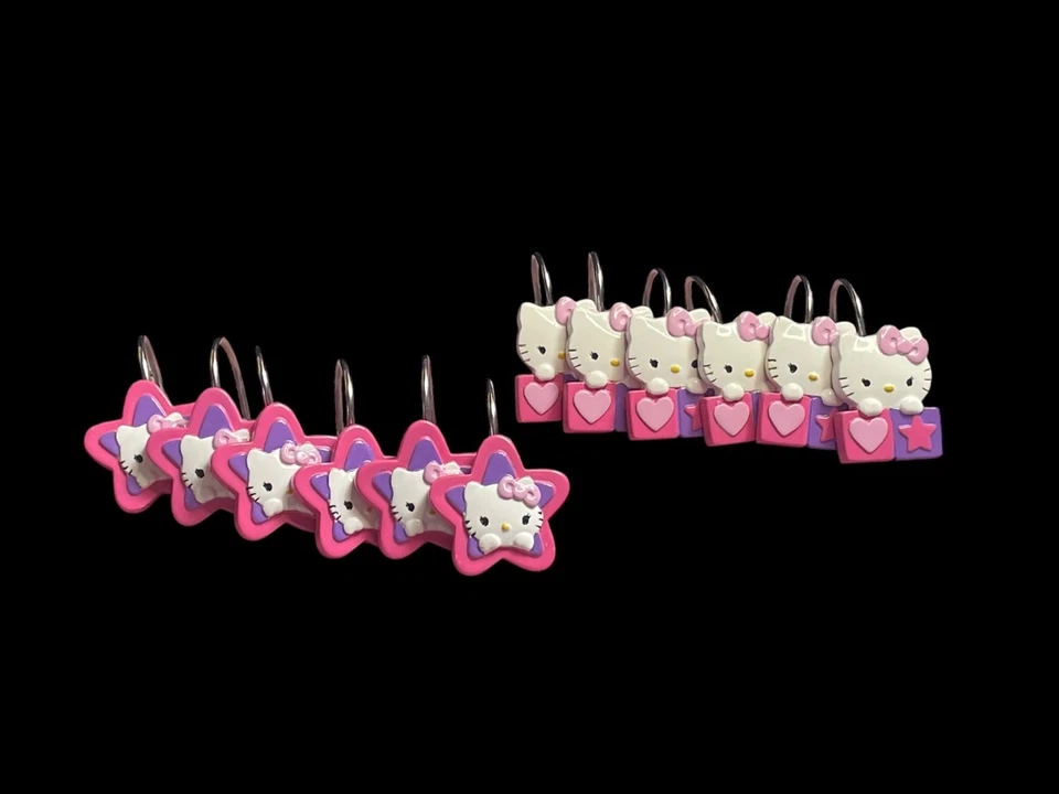 2013 Sanrio Hello Kitty Bathroom Shower Curtain Hooks Set of 12 Kawaii Decor - Image 1 of 4