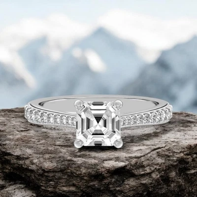 Platinum Wedding Ring Diamond Lab Grown Asscher 1.25 Carat IGI Certified PT950 - Image 1 of 4