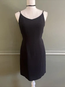 Vtg 90s Little Black Dress 6 Mini Slinky Rhinestone Model Off Duty Y2K - Picture 1 of 12