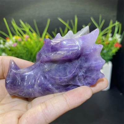 3.2" 0.4LB Natural Dream Amethyst Dragon Skull Crystal Quartz Reiki Decor - Image 1 of 4