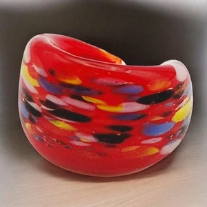 Anello Boho Splatter rosso fuoco cupola grossa vetro soffiato a mano arte bling - misura 5 - Foto 1 di 5