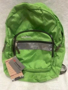 Nuovo zaino LL Bean verde riflettente e argento piccolo, giovanile 15” x 14” con etichette - Foto 1 di 7
