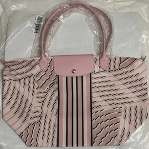 NWP Longchamp Striped  Le Pliage Neo Pastel Pink Petal Large Shoulder Tote Bag - Picture 1 of 5