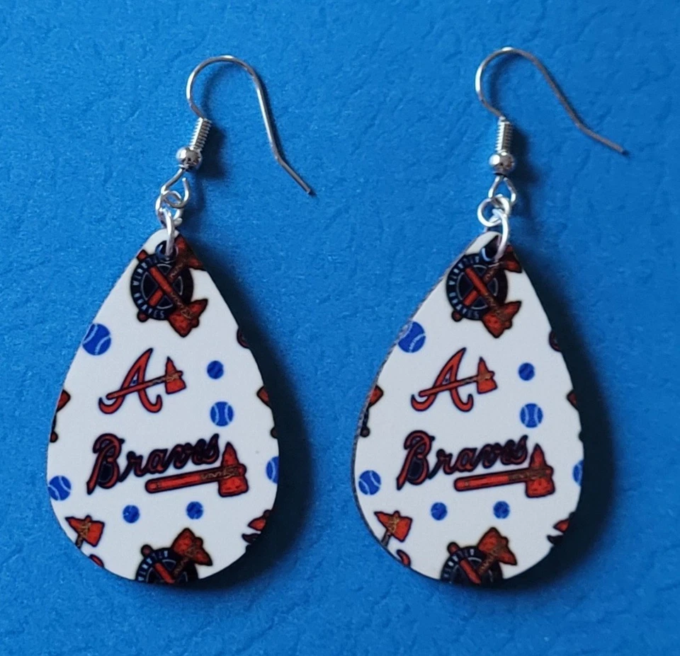 FREE SHIPPING Baseball Earrings | Personalized Teardrop Dangle | Atlanta Braves - Image 1 of 1