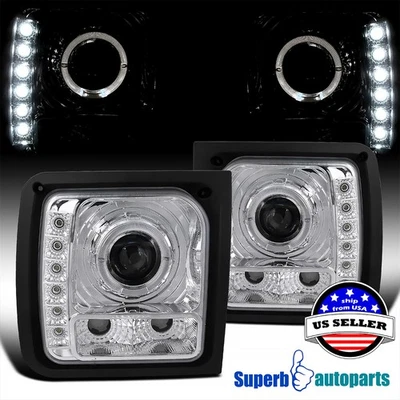 Fits 1997-2001 Jeep Cherokee Halo Projector Head Light Lamp LED Strip 97-01 - Image 1 of 4