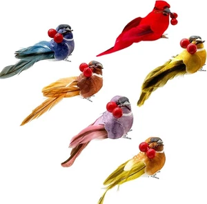 6pcs Red Bird Ornaments Artificial Birds for Tree Flower Floral  - Picture 1 of 6