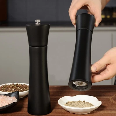 Juego de molinillo de sal y pimienta de madera negra de 2 agitadores de 8 pulgadas con núcleo de cerámica Foto 1 de 4