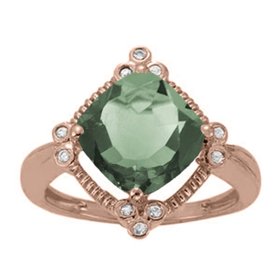 2.80 Ct. Ttw Diamond And Cushion Cut Green Amethyst Ring In 10K Gold - Image 1 of 1