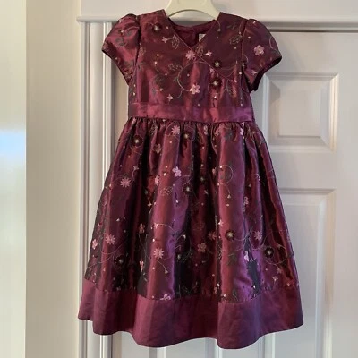 Marmellata Taffeta Embroidered Dress Girls Sz 10 Purple Flowers Layered  *read - Image 1 of 4