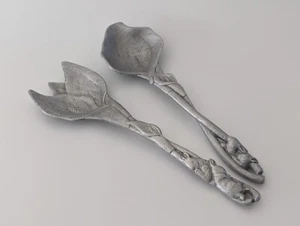 Arthur Court 1991 Calla Lily & Rabbits Salad Fork & Spoon Serving Set Vintage - Picture 1 of 8