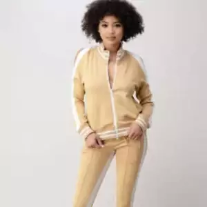 Beige & White 2 Piece Zip Up Outfits For Women's Sportswear Tracksuit Set - Picture 1 of 3
