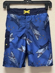 Cat & Jack Blue Sharks Print Boy Swim Trunks Size M 8/10 - Picture 1 of 3