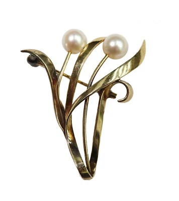 Broche prendedor Mikimoto oro amarillo 14k y perlas cultivadas Foto 1 de 4