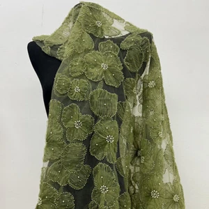 3D Texture Mesh Flowers Beaded Sequin Wedding Dress Lace Embroidery Fabric - Picture 1 of 22