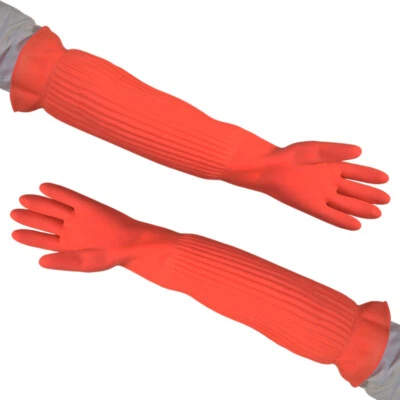 Latex Langarm Wasserfest Haushalt Küche Reinigung Arbeitshandschuhe Unisex 56cm - Bild 1 von 4
