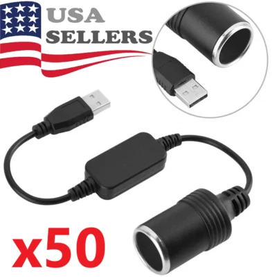 USB To 12V Car Cigarette Lighter Female Socket Converter Adapter Cable Connector - Image 1 of 4