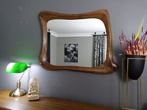 wavy Designer Handmade Aesthetic Mirror, Wood Framed Mirror, irregular mirror