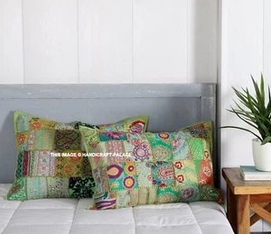 Indien Handmade Cushion Sequined Bohemian Vintage Patchwork Pillow Cover 40x60cm - Picture 1 of 3