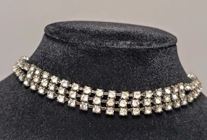 Vintage Rhinestone Choker Necklace 13 3/4" Long - Picture 1 of 5