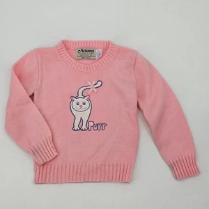 Vintage Amana Woolen Mills Wool Kitty Cat Sweater Size 4 4/5 Pink PURR VTG - Picture 1 of 15