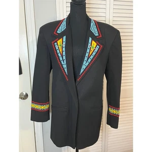 Hairston Roberson Ropa Southwestern Jacke Vintage Größe 12 schwarz Perlen gekreuztes Revers - Bild 1 von 6