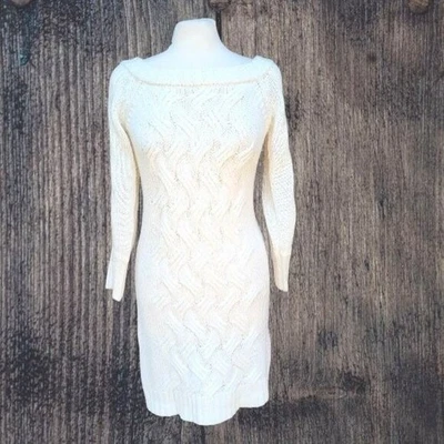 Vestido Suéter Boston Proper Grueso Tejido con Cable Crema Cuello Redondo - Pequeño Foto 1 de 4