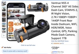 Cámara de tablero Vantrue N5S 4 canales 360° todos los lados, STARVIS 2, IR visión nocturna, 2,7K+ - Imagen 1 de 10