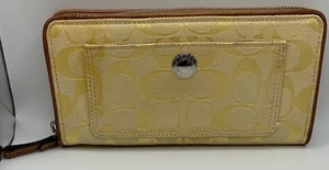 A Very Rare Coach C Print Canvas Yellow Zip Around Accordion Wallet - Picture 1 of 4