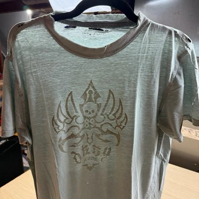 Vintage Y2K Thrashed DKNY Jeans Skull Tribal T Shirt Cyber Mall Goth Burnout M - Image 1 of 4