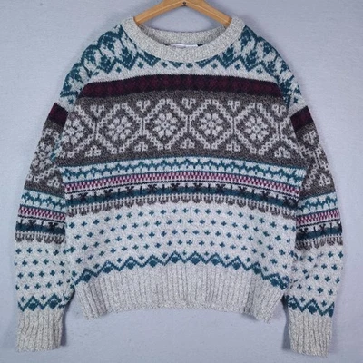 VINTAGE Orvis Sweater Mens Medium Gray Fair Isle Birds Eye Knit Grandpa Nordic - Image 1 of 4