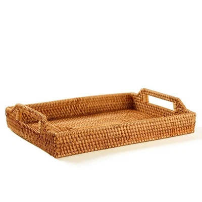 Bandeja grande para servir de ratán artesanal - Bandejas rectangulares de mimbre con asas,... Foto 1 de 4