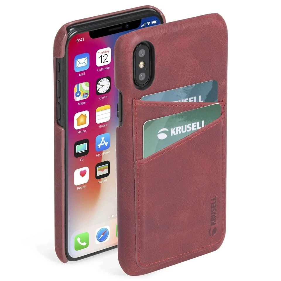 Estuche tipo billetera de cuero rojo vintage Krusell iPhone XR Foto 1 de 2