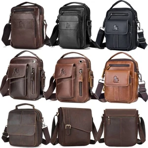 Retro Men Genuine Leather Messenger Shoulder Bag Cross Body Travel Business Bag - Picture 1 of 63