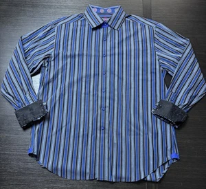 Robert Graham Herren Gr. L gestreiftes Hemd mit Knopfleiste Paisley Flip Manschetten, Luxus - Bild 1 von 6