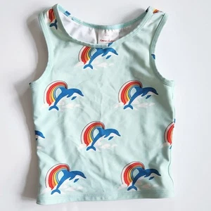 Hanna Andersson Sunblock Tankini Top Wave Dolphins Rainbows Aqua Size 5 | 110 cm - Picture 1 of 6