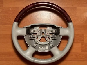 🇺🇸2003-2006 Lincoln Aviator Navigator Leather Wood Steering Wheel GREY - Picture 1 of 8