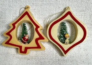 Vintage Santa And Tree Cutout Ornaments Made In Hong Kong 3” Tall - Picture 1 of 4