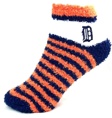Detroit Tigers Orange & Navy Striped Fuzzy Soft Sleep Socks Cover