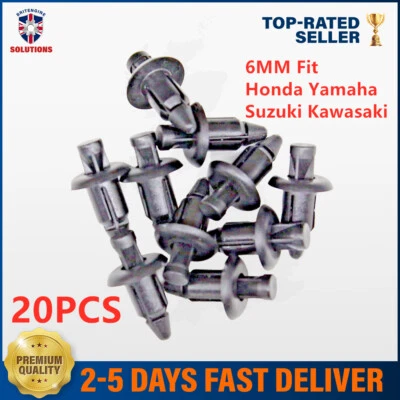20P 6mm Plastic Rivet Trim Clips For Honda Yamaha Suzuki Kawasaki Fairing Panel - Image 1 of 4