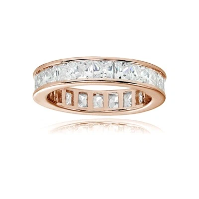 Square 3mm Channel Set Cubic Zirconia Rose Gold Plated Silver Band Ring, Size 5 - Imagem 1 de 3