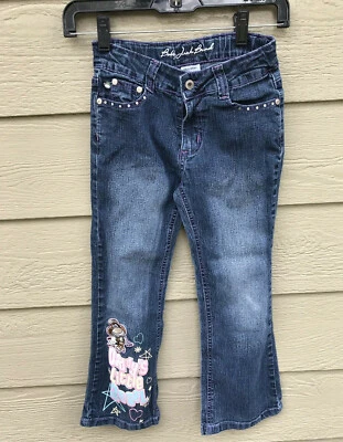 BOBBY JACK девочек джинсы брюки размер 6 X синий джинсовой ткани обезьяна вышитый отрегулировать талии - Изображение 1 из 4