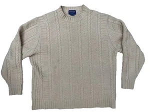 Vintage Pendleton Cream Cable Knit 100% Merino Wool Knit Sweater Sz Large - Picture 1 of 5