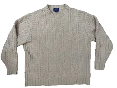 Vintage Pendleton Cream Cable Knit 100% Merino Wool Knit Sweater Sz Large - Image 1 of 4