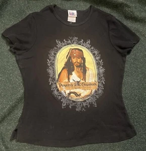 Pirates of the Caribbean Captain Jack Sparrow Johnny Depp Tee Shirt Girl Size L - Picture 1 of 7