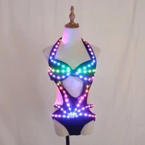 Mujeres LED Fiesta Traje Bikini Rave Vestido Disfraz Festival Mujer Club Bailarina Sujetador - Imagen 1 de 7
