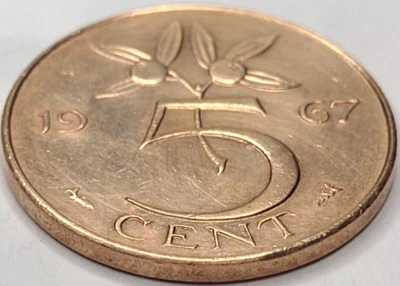 1967 NETHERLANDS 5 CENTS COIN KM# 181 US SELLER COMBINE SHIPPING - Image 1 of 2
