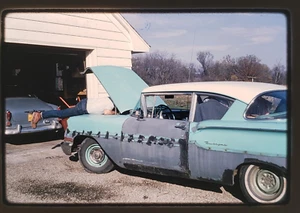 Vtg 1968 35mm Slide - Man working on Chevrolet Biscayne Car - Kodachrome - Picture 1 of 1